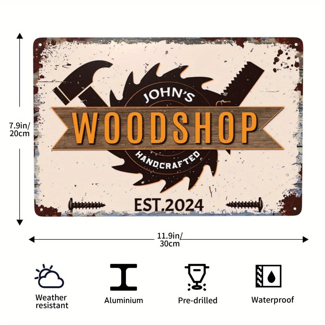 Woodworking Garage - Insegna Personalizzata per Falegnameria, Arte Murale
